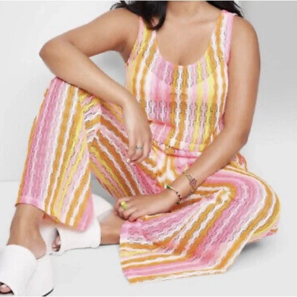 Striped Pink and Orange Cover-Up Set - Picture 2 of 6